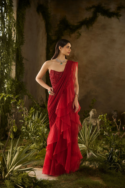 SCARLET SAREE SET