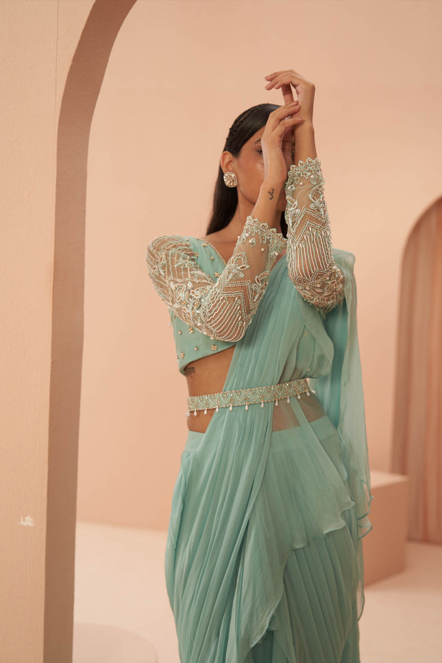 mist ruffle saree