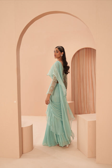 mist ruffle saree