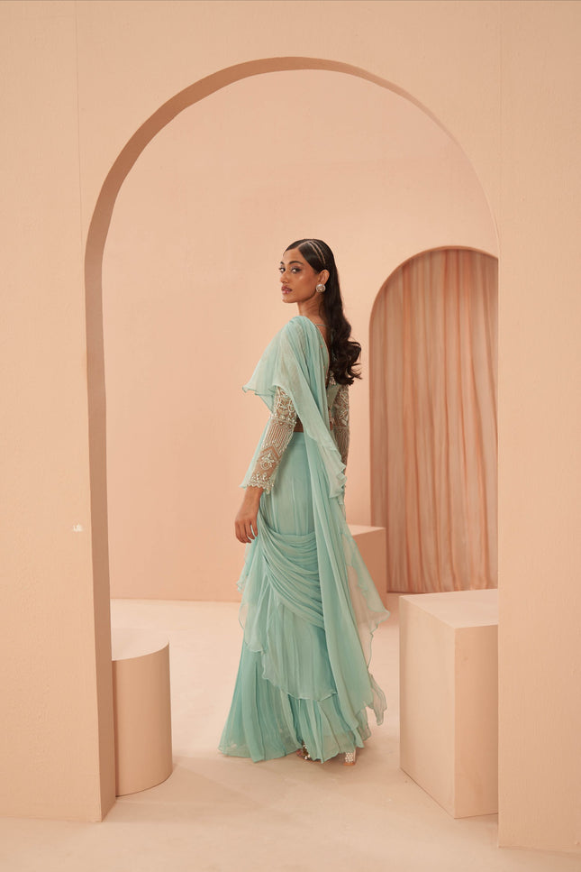 mist ruffle saree