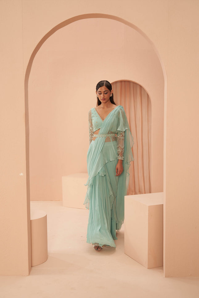 mist ruffle saree