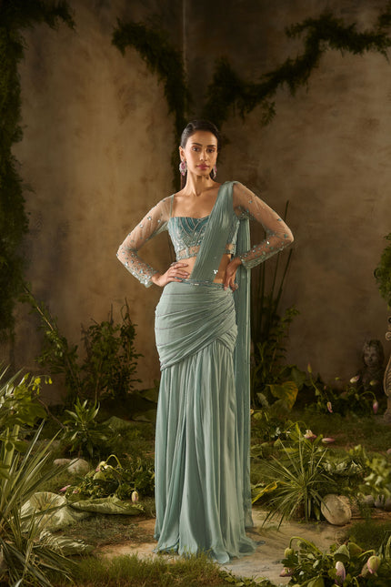 SEA GREEN SAREE SET