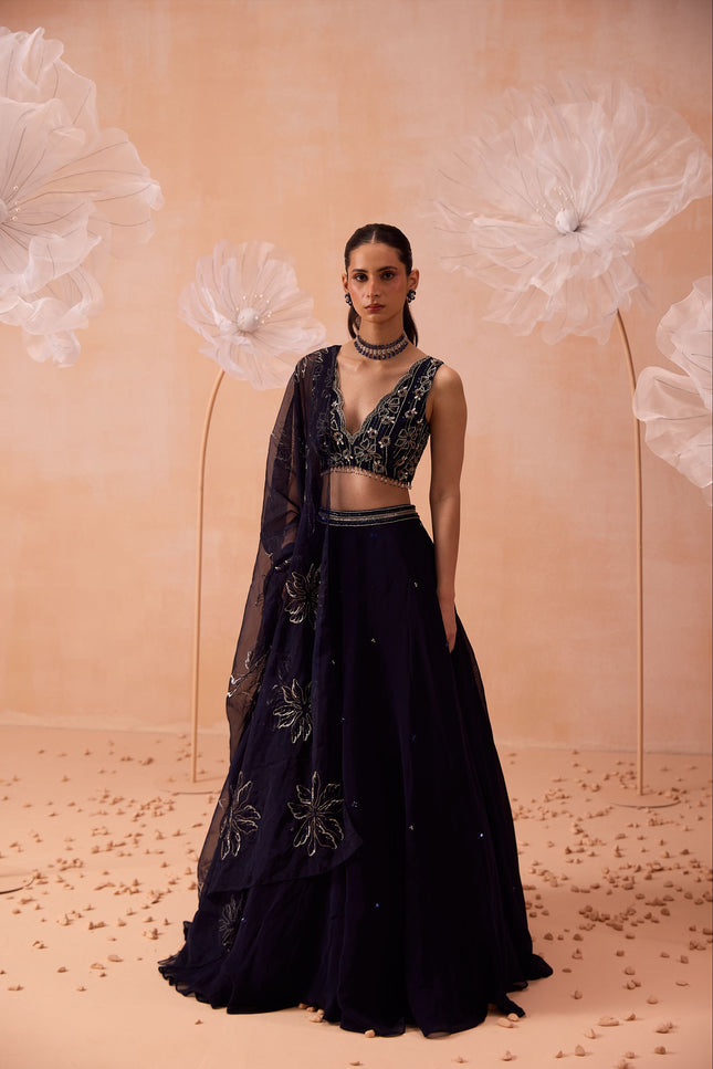 Blue Organza  Lehenga Set