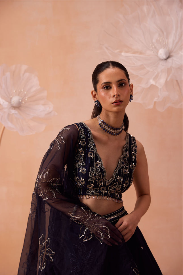 Blue Organza  Lehenga Set