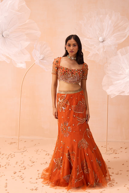 Burt Orange Lehenga Set