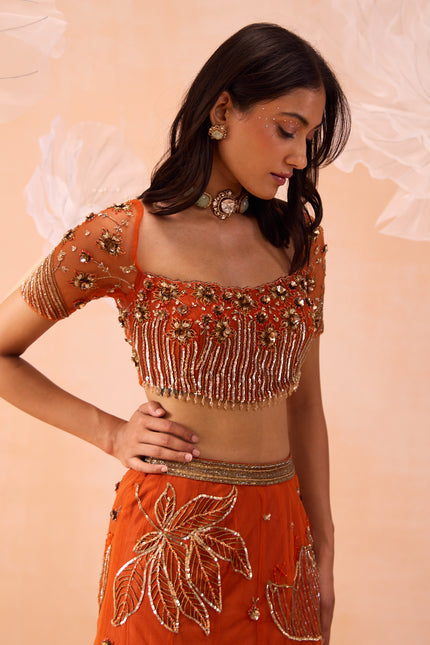 Burt Orange Lehenga Set