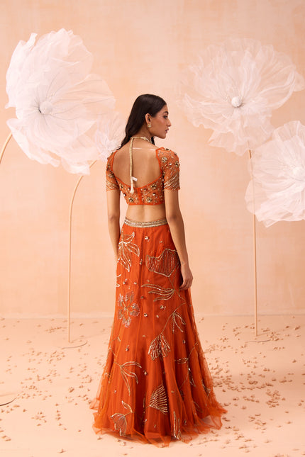 Burt Orange Lehenga Set