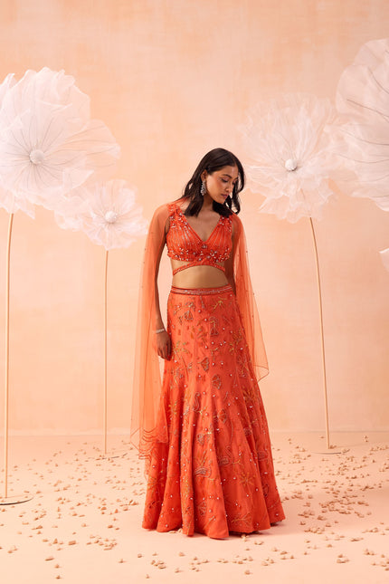 Candy Orange Lehanga Set