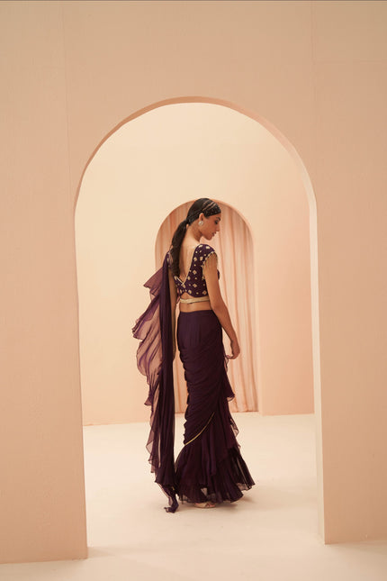 deep wine saree