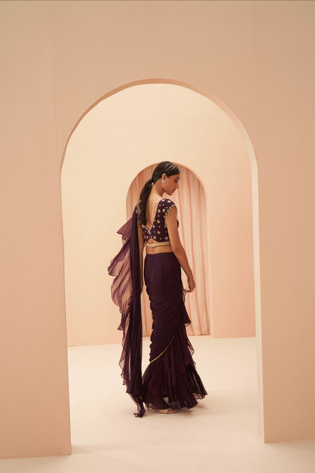 deep wine saree