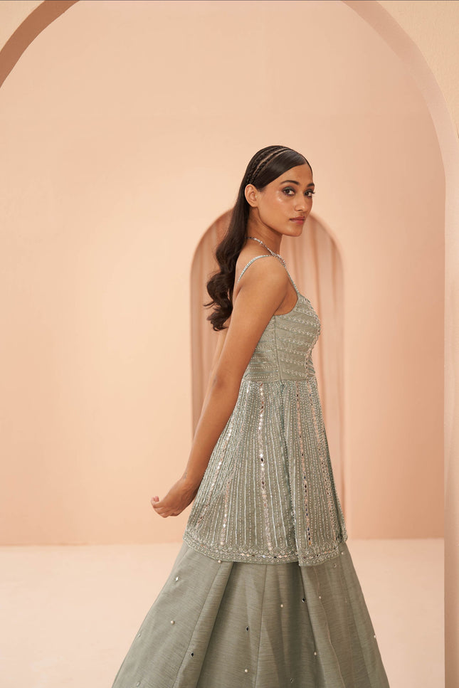 mint mirror lehenga set