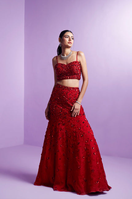 Vivid crimson lehenga set