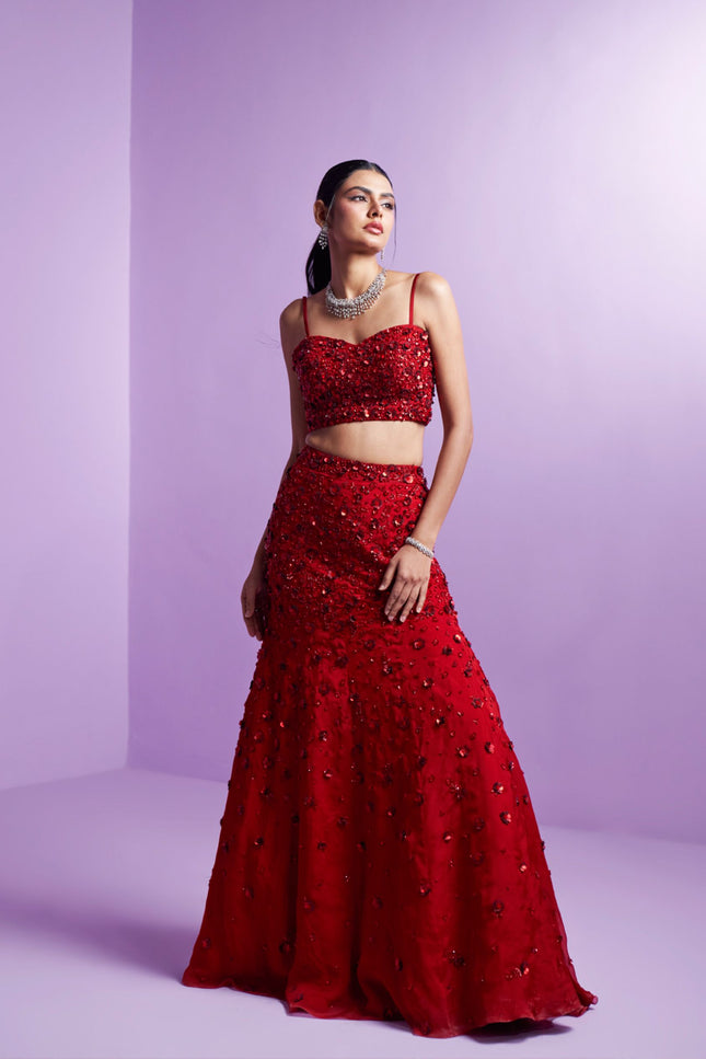 Vivid crimson lehenga set