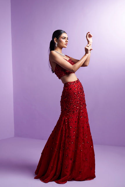 Vivid crimson lehenga set