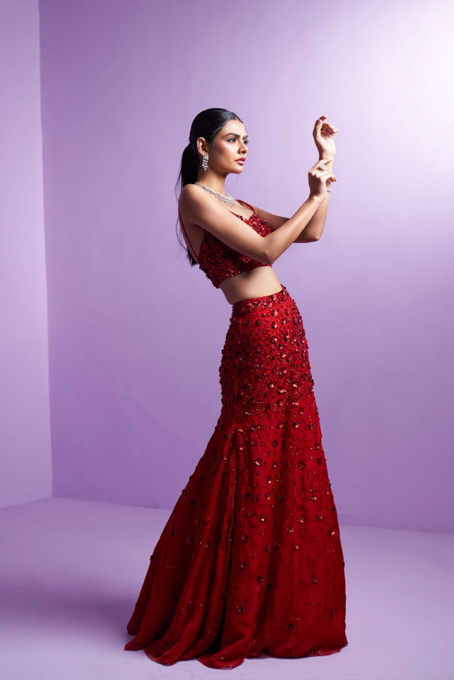 Vivid crimson lehenga set