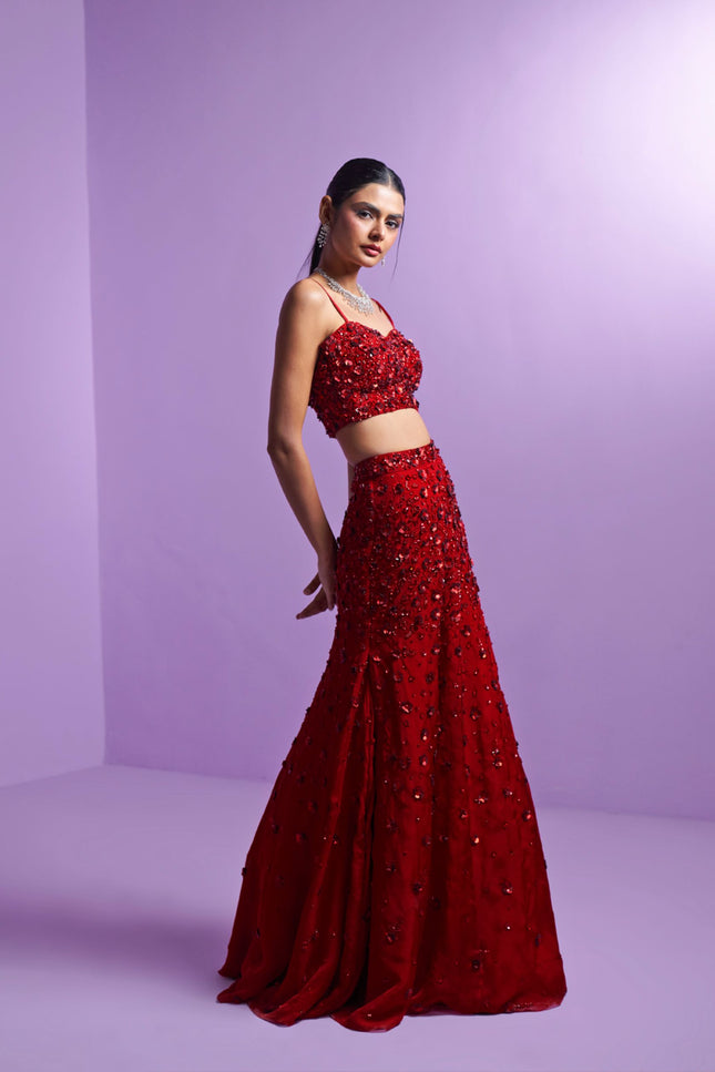 Vivid crimson lehenga set