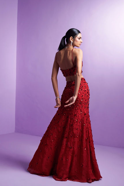 Vivid crimson lehenga set