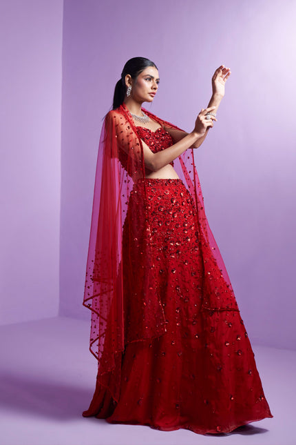 Vivid crimson lehenga set
