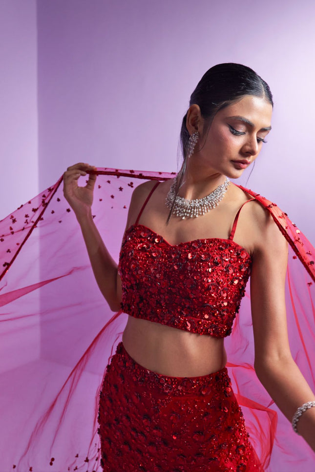 Vivid crimson lehenga set