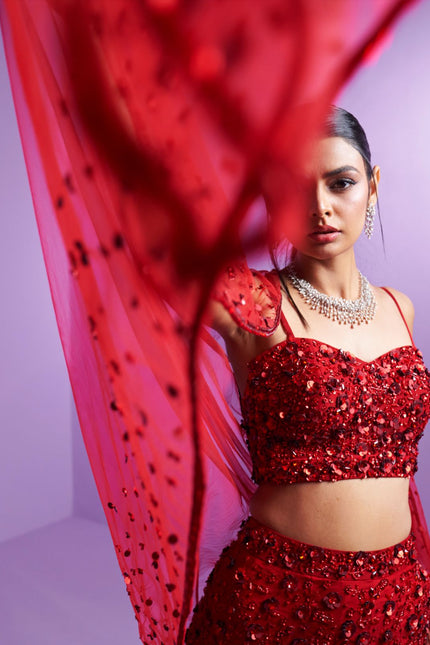 Vivid crimson lehenga set